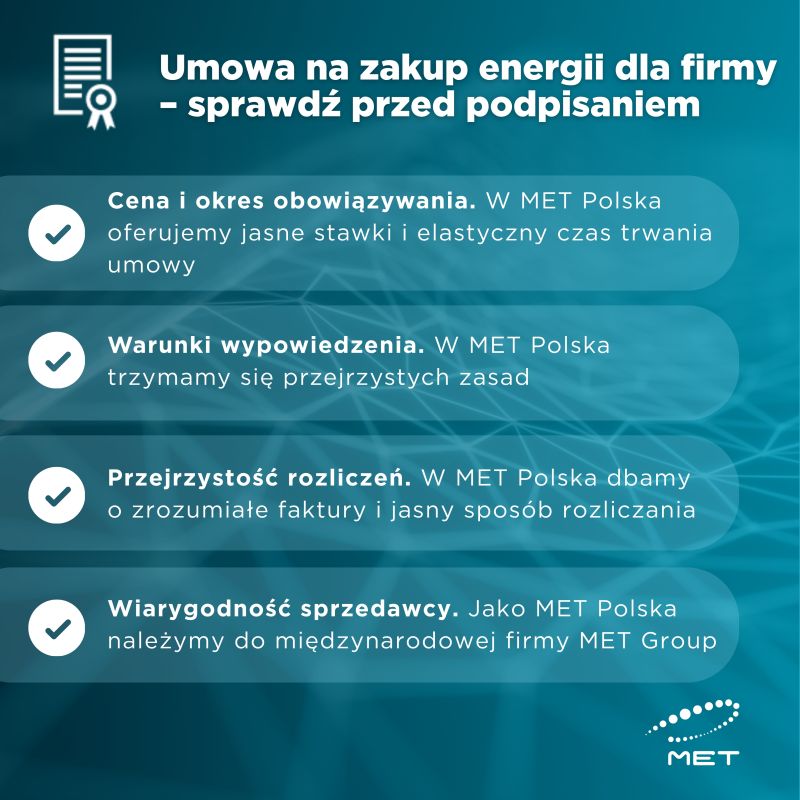 Umowa na zakup energii dla firmy
